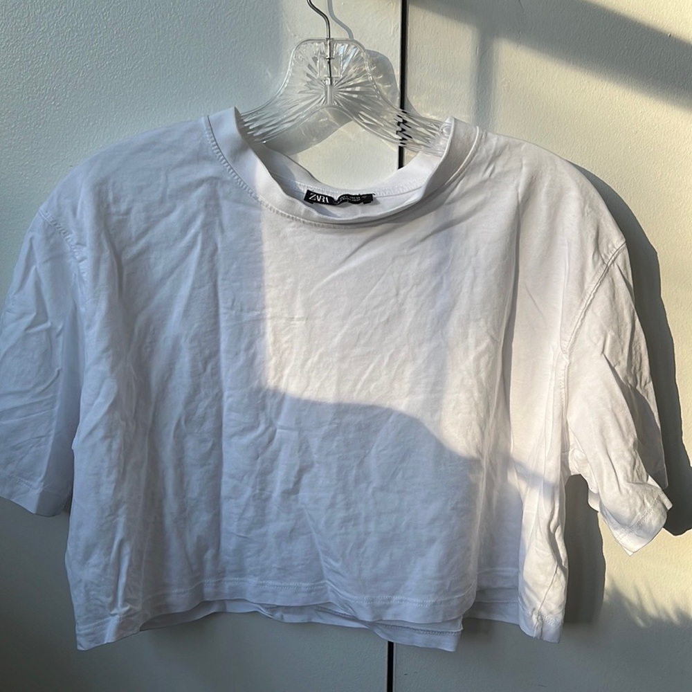 Zara Plain White Crop Tee (L)